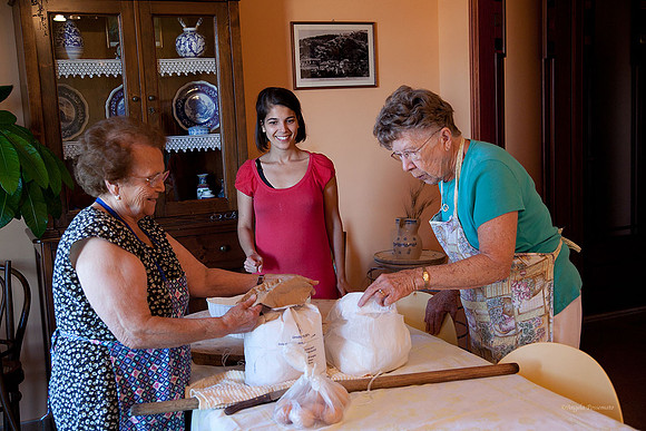 making cecatielli starts with 2 types of flour - hard wheat (semolina) and soft wheat