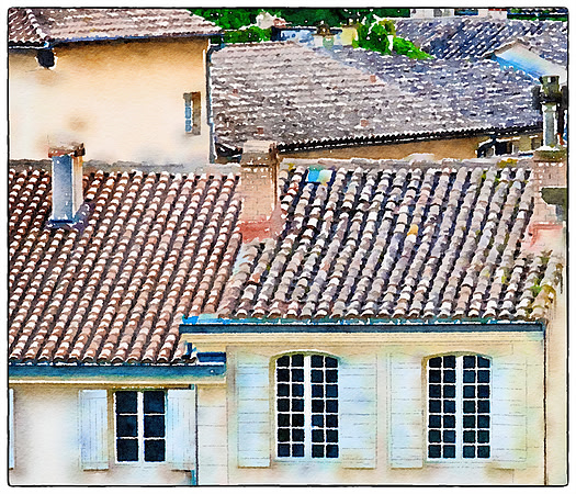 rooftops in the style of an "aquarelle" (waercolor)