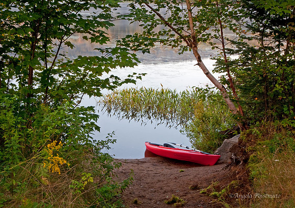 a classic red canoe
