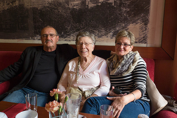 Mom with cousin Krystyna and husband Jurek