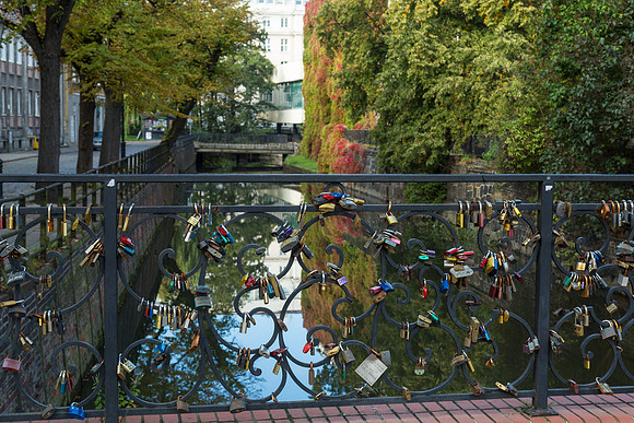 Love locks on a bridge in Gdansk