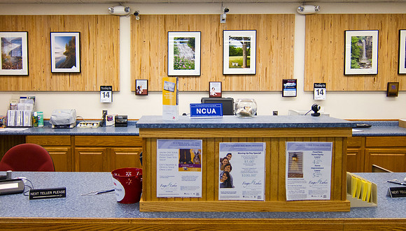 My photos displayed behind the teller area at the Finger Lakes Credit Union 2011