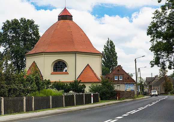A church in a small town on the way to Wroclaw