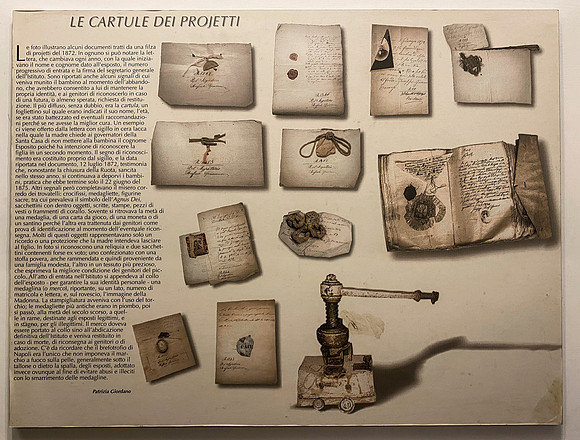 examples of the little objects left with the baby by the mother when it was abandoned in the wheel.