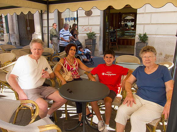 enjoying a gelato in Benevento, Harv, Lena, Giannicola, Mom