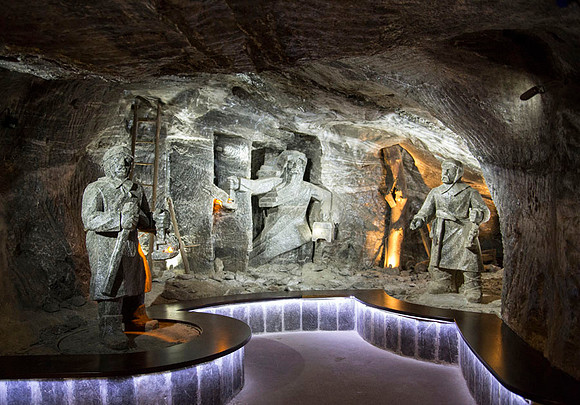 salt statues of miners, carved by miners deep in the salt mine