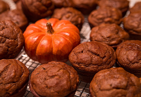 pumpkin muffins on a rainy day