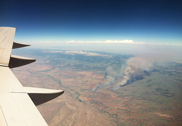 One of the wildfires burning in SW Wyoming as we flew into Jackson on June 26th. (taken with my iPhone)