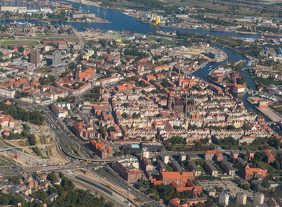 the city center of Gdansk from the air