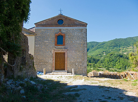 reconstructed church at the top of the hill