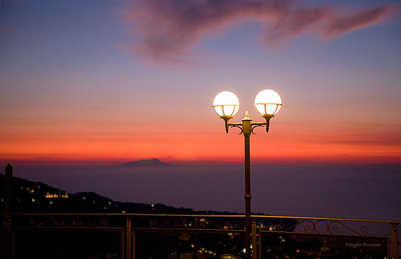 overlooking the Bay of Naples after sunset