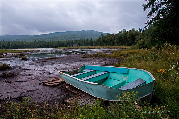 stranded boat on Shaw Pond